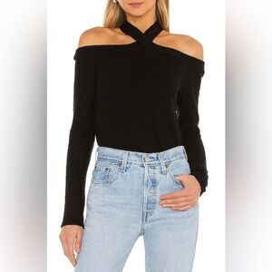 1.State Women’s cross neck off the shoulder pullover sweater black XL NWT